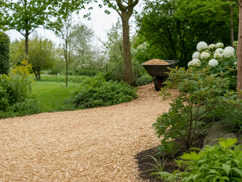 Houtsnippers in tuin Houtsnippers in tuin