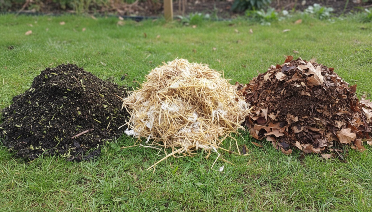 Drie compostsoorten geschikt voor gazon: groencompost, champost en bladaarde